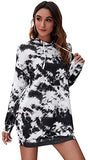 Women's Tie Dye Long Sleeve Hooded Sweatshirt Dress Drawstring Hoodie Dress Tunic Pullover