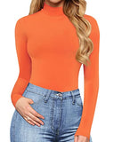 Women's Mock Turtle Neck Long Sleeve Tops Bodysuit Jumpsuit (A Long Sleeve Black)