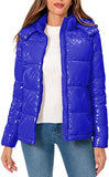 Women's Winter Hooded Shiny Puffer Jacket Casual Warm Quilted Full Zip Short Bubble Padded Coat (as1, alpha, s, regular, regular, Dark Gold, Small)