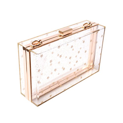 Women Acrylic Transparent Gold star Evening Bags Purses Clutch Vintage Banquet Handbag (Pink) Medium