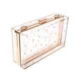Women Acrylic Transparent Gold star Evening Bags Purses Clutch Vintage Banquet Handbag (Pink) Medium