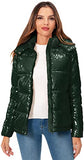 Women's Winter Hooded Shiny Puffer Jacket Casual Warm Quilted Full Zip Short Bubble Padded Coat (as1, alpha, s, regular, regular, Dark Gold, Small)