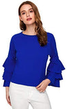 Women's Round Neck Ruffle Long Sleeve Blouse