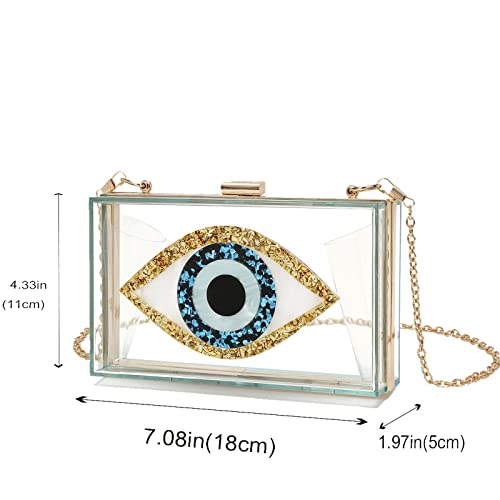Clutch Purses for Women-Evil Eye Acrylic Clutch Glitter Purse Evening Bag Chain Shoulder Crossbody Handbags
