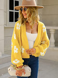 Women's Cardigan Sweaters - Floral Knit Open Front Crop Cardigans Long Sleeve Sweater Outwear Tops Orange L