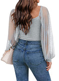 Women's Puff Sleeve Tops Mesh Sexy Casual Tee Shirts Blouses