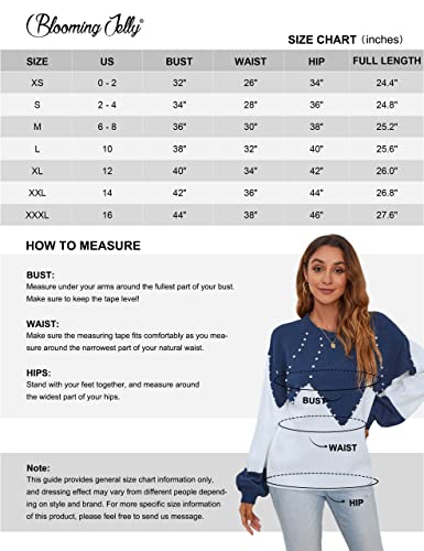 Women's Chunky Sweater Crewneck Sweatshirt Knit Lantern Sleeve Oversized Pullover Sweater with Pearls (Large, Grey)