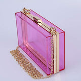 Women Acrylic Transparent Gold star Evening Bags Purses Clutch Vintage Banquet Handbag (Pink) Medium