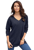 Women's Plus Size Fine Gauge Drop Needle V-Neck Sweater