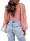 Women's Puff Sleeve Tops Mesh Sexy Casual Tee Shirts Blouses