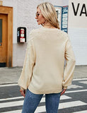 Women's Chunky Sweater Crewneck Sweatshirt Knit Lantern Sleeve Oversized Pullover Sweater with Pearls (Large, Grey)