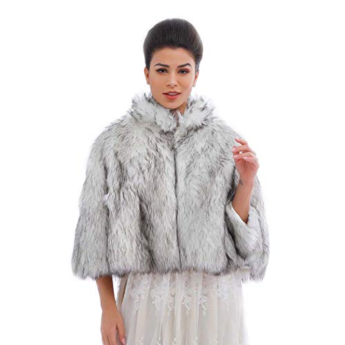 Women's Faux Fur Shawls Cape and Wraps Bridal Cloak Coat Fur Cover Up for Bride and Bridesmaids . (Beige)