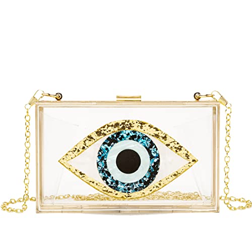 Clutch Purses for Women-Evil Eye Acrylic Clutch Glitter Purse Evening Bag Chain Shoulder Crossbody Handbags