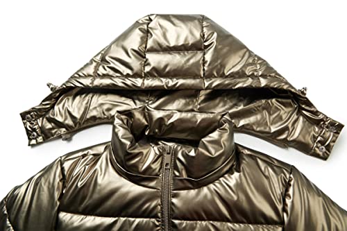 Women's Winter Hooded Shiny Puffer Jacket Casual Warm Quilted Full Zip Short Bubble Padded Coat (as1, alpha, s, regular, regular, Dark Gold, Small)