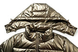 Women's Winter Hooded Shiny Puffer Jacket Casual Warm Quilted Full Zip Short Bubble Padded Coat (as1, alpha, s, regular, regular, Dark Gold, Small)