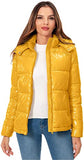 Women's Winter Hooded Shiny Puffer Jacket Casual Warm Quilted Full Zip Short Bubble Padded Coat (as1, alpha, s, regular, regular, Dark Gold, Small)