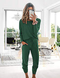 Women's Long Sleeve Loungewear Crewneck Pullover Tops Long Pants Sweatsuits Tracksuits with Pockets Army Green