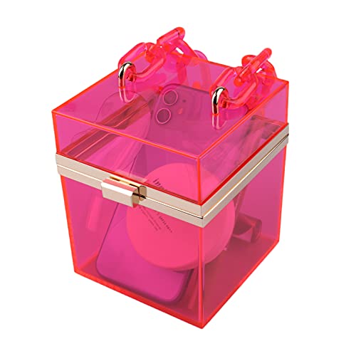 Women Acrylic Transparent Gold star Evening Bags Purses Clutch Vintage Banquet Handbag (Pink) Medium