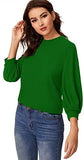 Women's 3/4 Long Sleeve Casual Office Blouse for Work Round Neck Top Plain Shirt