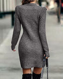 Women Sweater Bodycon Short Dress Long Sleeve Crew Neck Slim Fit Solid Dressy Fall Winter Mini Ribbed Knit Dresses(Solid Dark Coffee, Large)