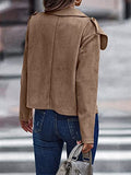 Faux Suede Jacket for Women Casual Long Sleeve Button Notch Collar Short Moto Biker Coat Fall Dark Khaki Small