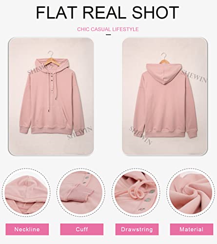 Womens Casual Hoodies Long Sleeve Drawstring Lightweight Solid Hooded Sweatshirt Button Loose Pullover Tops Fall Clothes with Pocket