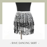 Belly Dance Hip Skirt Tassel Scarf Sequin Wrap Rave Costume for Women (Blue)