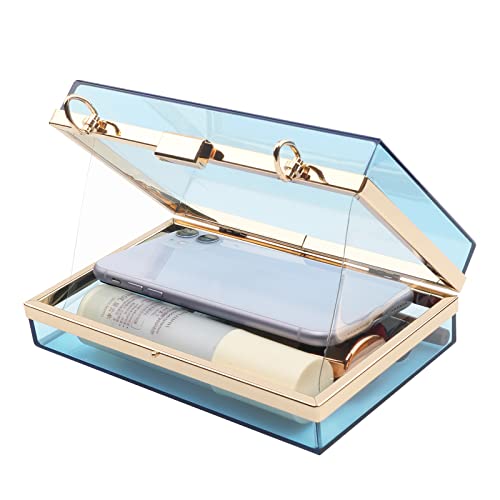 Women Acrylic Transparent Gold star Evening Bags Purses Clutch Vintage Banquet Handbag (Pink) Medium