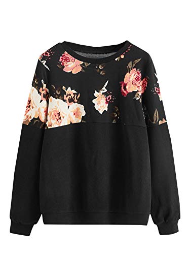 Women's Casual Floral Print Long Sleeve Pullover Tops Baby Blue