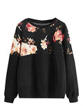 Women's Casual Floral Print Long Sleeve Pullover Tops Baby Blue