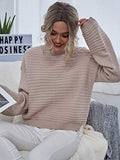 MakeMeChic Women's Solid High Neck Drop Shoulder Textured Pullover Sweater Apricot L