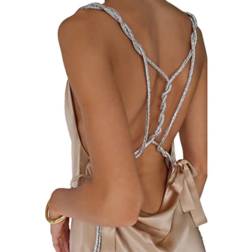 Women Girls Backless Sequin Dresses Spaghetti Strap Deep V-Neck A-line Short Dress Sparkly Party Clubwear