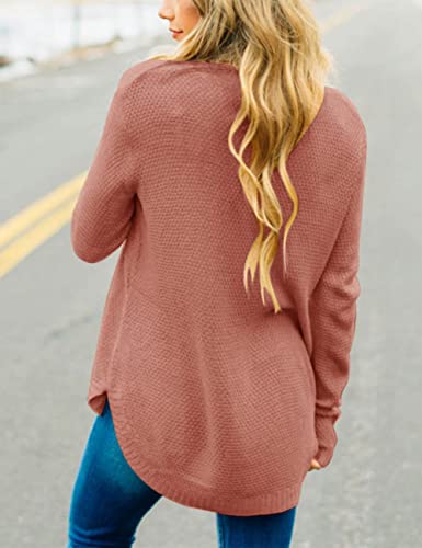 Women's Long Sleeve Oversized Crew Neck Solid Color Knit Pullover Sweater Tops Mocha