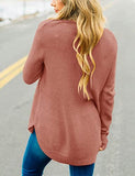 Women's Long Sleeve Oversized Crew Neck Solid Color Knit Pullover Sweater Tops Mocha