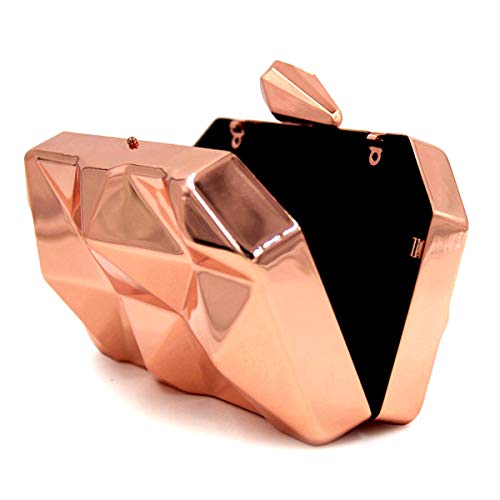 Women Lattice Pattern Metal Handbag Chain Geometric Evening Clutch Purse, Gold