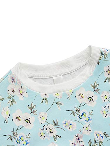 Women's Casual Floral Print Long Sleeve Pullover Tops Baby Blue