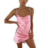 Women Girls Backless Sequin Dresses Spaghetti Strap Deep V-Neck A-line Short Dress Sparkly Party Clubwear