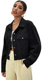 Women's Basic Long Sleeve Button Down Ripped Denim Jacket Outerwear