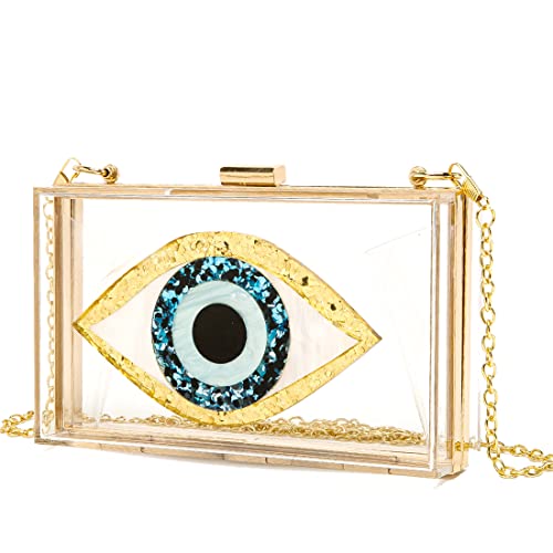 Clutch Purses for Women-Evil Eye Acrylic Clutch Glitter Purse Evening Bag Chain Shoulder Crossbody Handbags