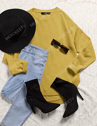 Women's Long Sleeve Oversized Crew Neck Solid Color Knit Pullover Sweater Tops Mocha