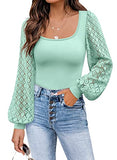 Women's Puff Sleeve Tops Mesh Sexy Casual Tee Shirts Blouses