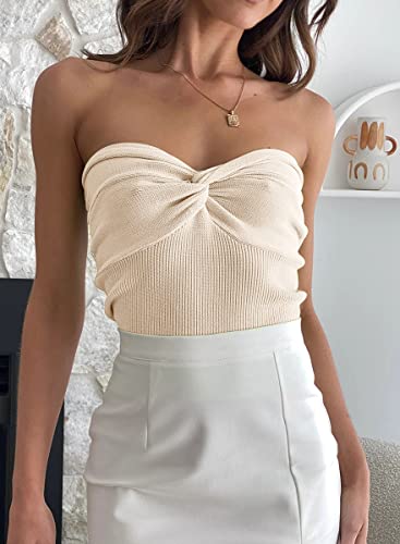 Women's  Apricot Strapless Crop Top - Sweetheart Neck, Ribbed Sleeveless, Trendy Going Out & Summer Outfit