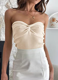 Women's  Apricot Strapless Crop Top - Sweetheart Neck, Ribbed Sleeveless, Trendy Going Out & Summer Outfit