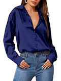 Black Silk Button Up Shirt Women Satin Blouse Casual V-Neck Long Sleeve Business Office Blouses Tops Black S