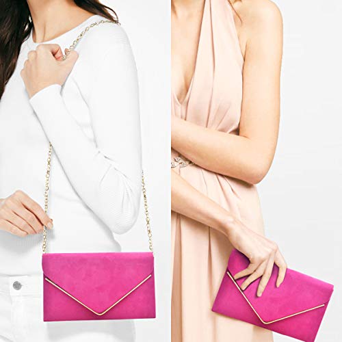 Ladies' Velvet Evening Clutch Handbag Formal Party Clutch For Women With Chain Strap (Rose)