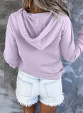 Womens Casual Hoodies Long Sleeve Drawstring Lightweight Solid Hooded Sweatshirt Button Loose Pullover Tops Fall Clothes with Pocket