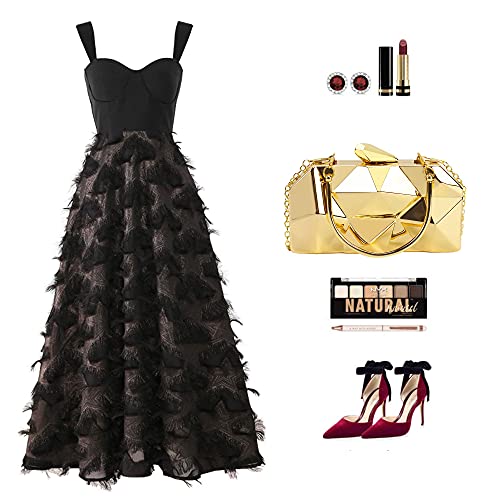 Women Lattice Pattern Metal Handbag Chain Geometric Evening Clutch Purse, Gold