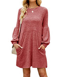 Fall Dresses for Women 2022 with Pocket Long Sleeve Sweater Dress Casual Brown