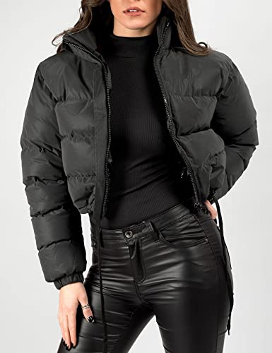 Women Cropped Puffer Jacket Winter Zip Up Short Padded Down Coat(Green-M)