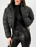 Women Cropped Puffer Jacket Winter Zip Up Short Padded Down Coat(Green-M)